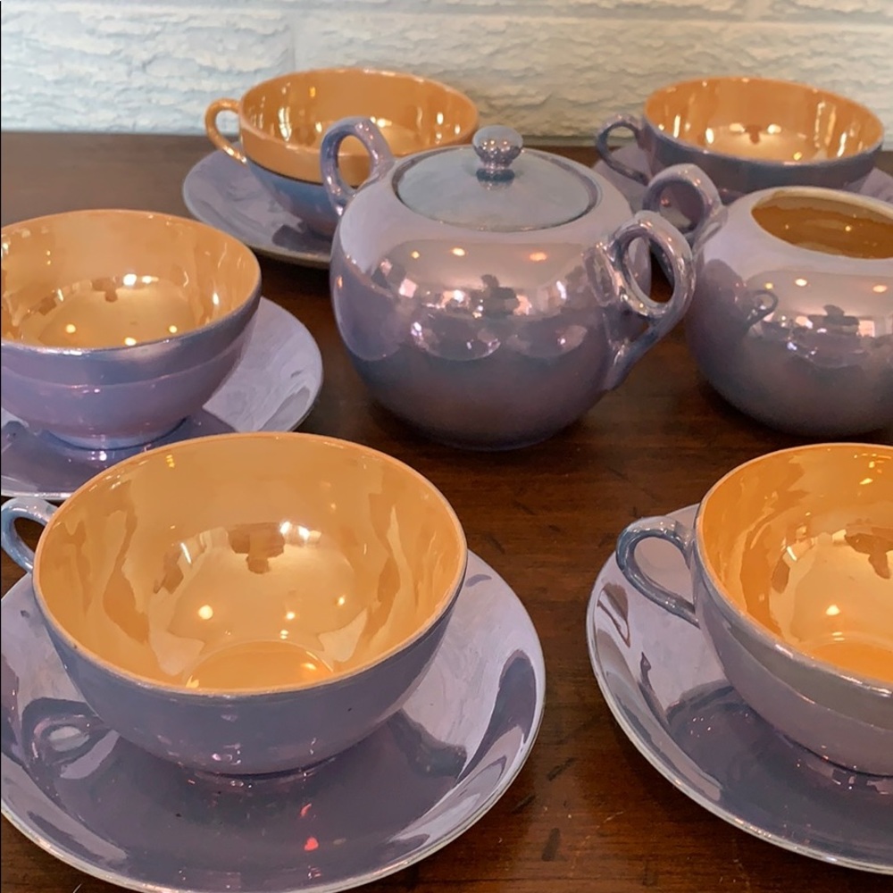 Vintage 8 piece Japanese Lusterware China Blue